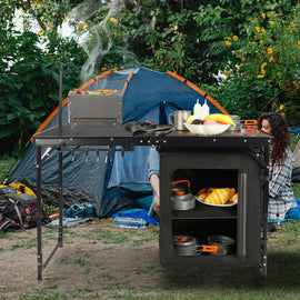 Portable Camping Kitchen Table with Storage Organizer for Outdoor