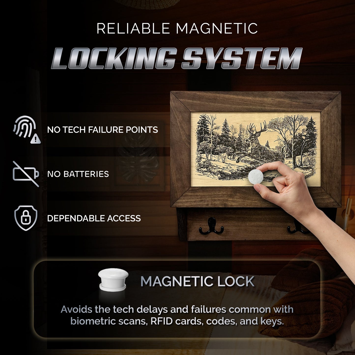 Leaping Deer Gun Concealment Furniture - Handcrafted Hidden Gun Storage Wall Decor - Hidden Safe Furniture with Magnetic Lock for Quick Access - Made in USA