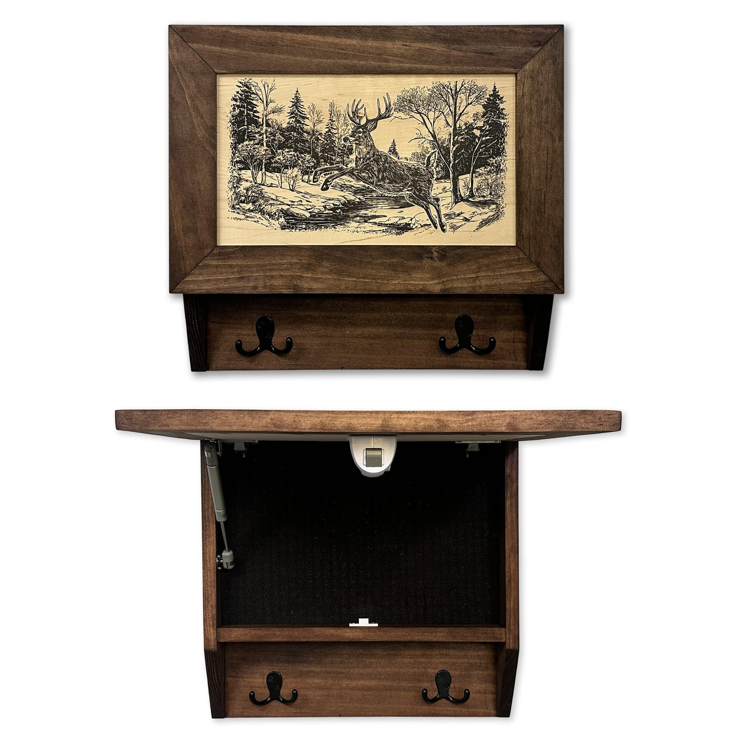 Leaping Deer Gun Concealment Furniture - Handcrafted Hidden Gun Storage Wall Decor - Hidden Safe Furniture with Magnetic Lock for Quick Access - Made in USA