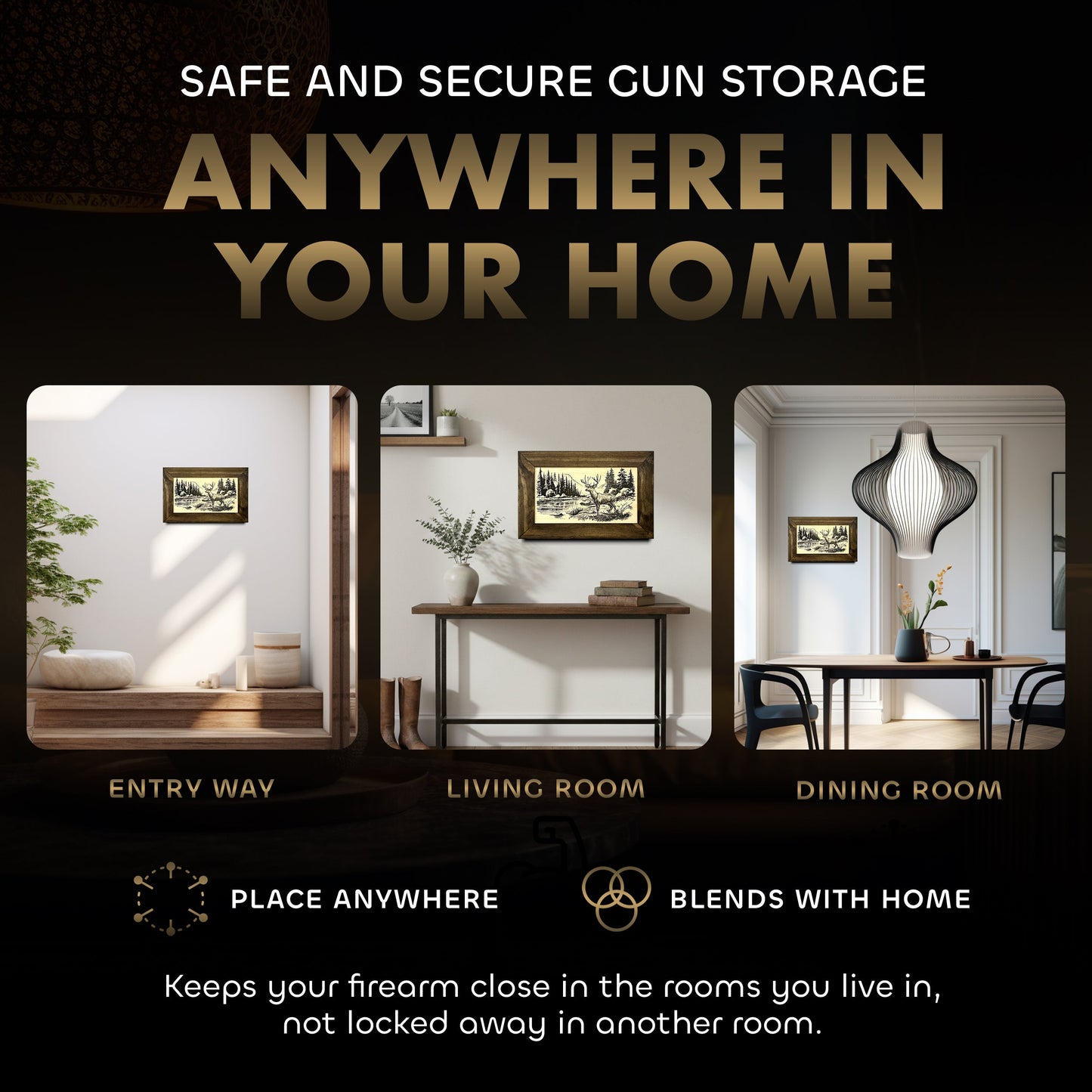 Deer Stream Buck Mountains Gun Concealment Furniture - Handcrafted Hidden Gun Storage Wall Decor - Hidden Safe Furniture with Magnetic Lock for Quick Access & Storage