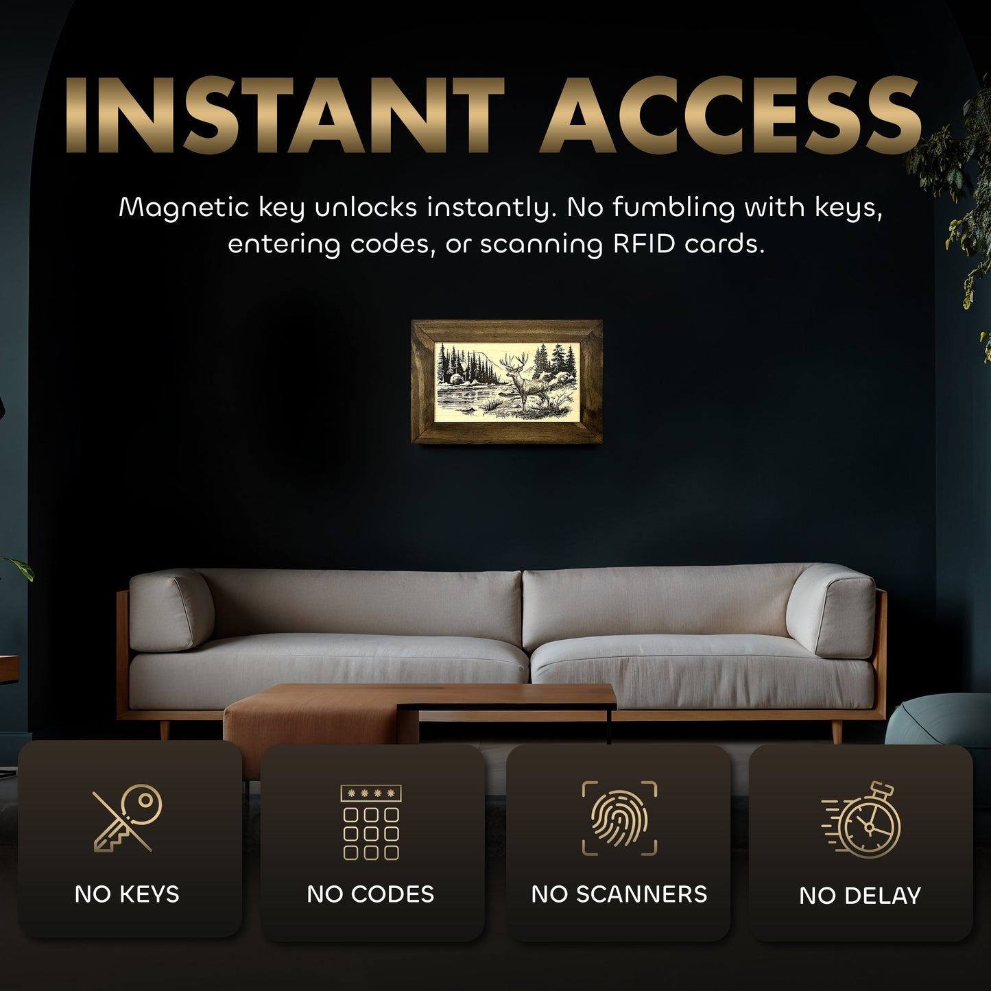 Deer Stream Buck Mountains Gun Concealment Furniture - Handcrafted Hidden Gun Storage Wall Decor - Hidden Safe Furniture with Magnetic Lock for Quick Access & Storage