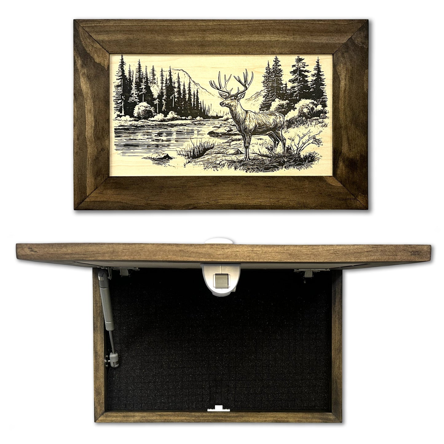 Deer Stream Buck Mountains Gun Concealment Furniture - Handcrafted Hidden Gun Storage Wall Decor - Hidden Safe Furniture with Magnetic Lock for Quick Access & Storage