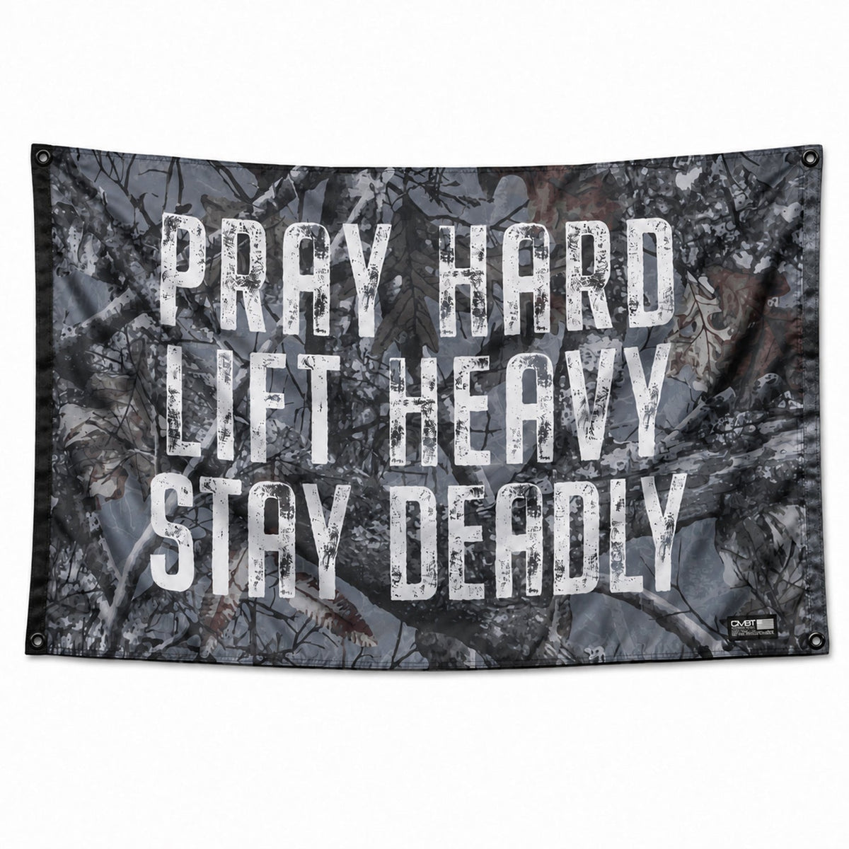 Pray Hard. Lift Heavy. Stay Deadly. 3' x 5' Flag