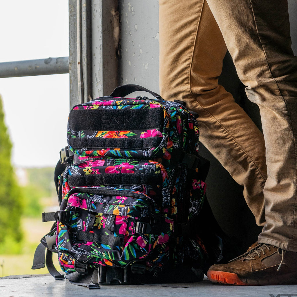 The functional design of the Combat Iron Apparel 25L Sack™ Original All-Day Molle Backpack with Pouch highlighted in detail.