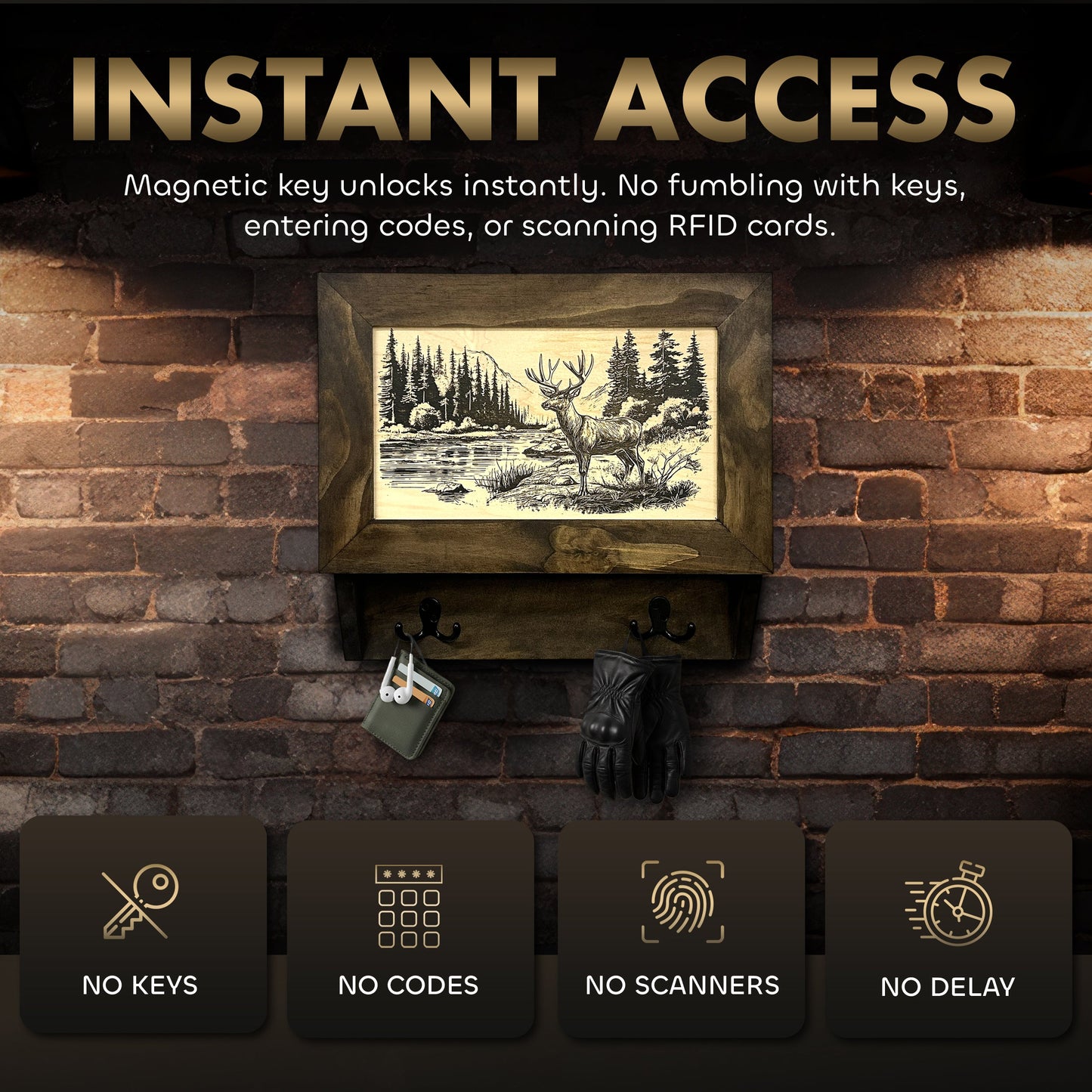 Deer Stream Buck Mountains Gun Concealment Furniture - Handcrafted Hidden Gun Storage Wall Decor - Hidden Safe Furniture with Magnetic Lock for Quick Access & Storage