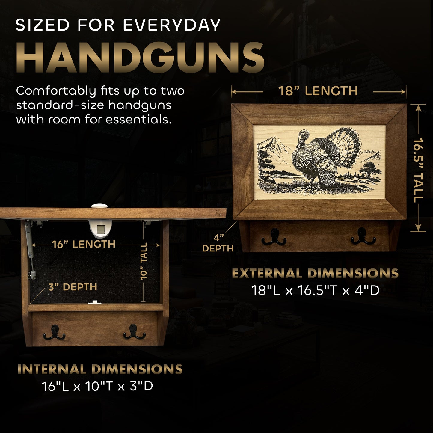 Wild Turkey Gobbler Gun Concealment Furniture - Handcrafted Hidden Gun Storage Wall Decor - Hidden Safe Furniture with Magnetic Lock for Quick Access & Storage