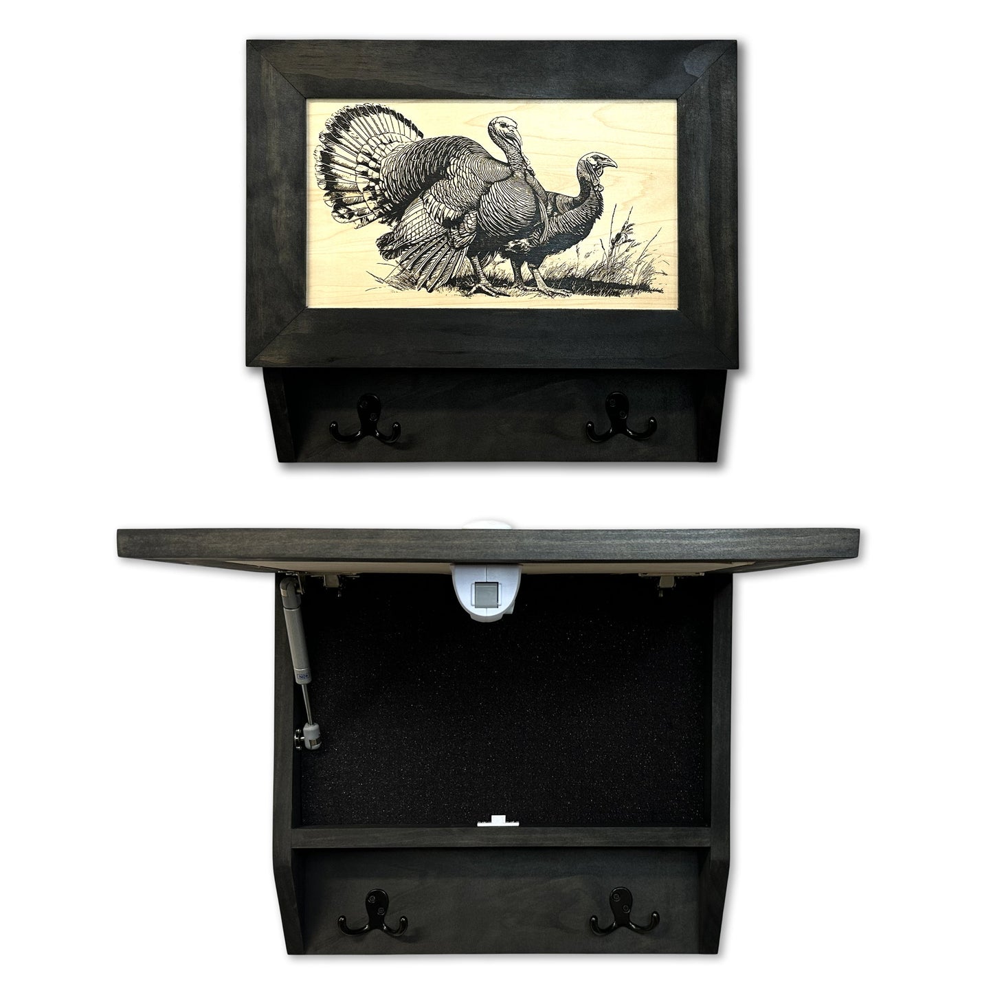 Wild Turkey Pair Gun Concealment Furniture - Handcrafted Hidden Gun Storage Wall Decor - Hidden Safe Furniture with Magnetic Lock for Quick Access & Storage - Made in USA