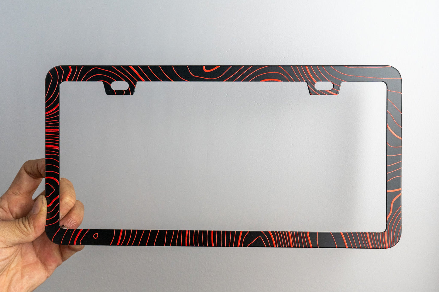 Topo Map Slim License Plate Frame - Black, Pair