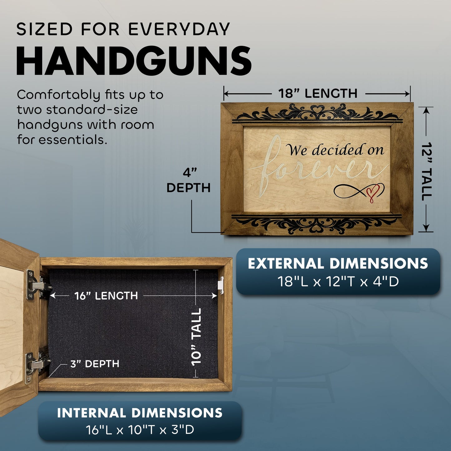 We Decided On Forever Hidden Gun Safe, Concealed Pistol Storage, Wood Gun Cabinet, Handcrafted, Gun Concealment Furniture, Concealed Shelf