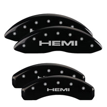 Load image into Gallery viewer, MGP 4 Caliper Covers Engraved Front &amp; Rear 11-18 Jeep Grand Cherokee Black Finish Silver Hemi Logo