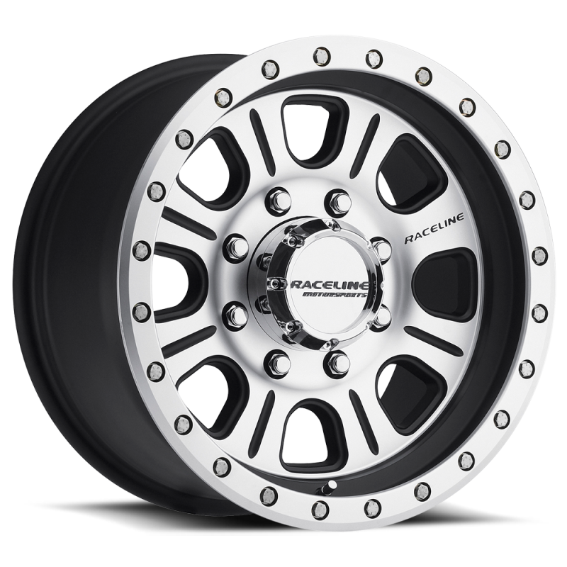 Raceline 928M Monster 17x9in / 5x139.7 BP / -12mm Offset / 107.95mm Bore - Black & Machined Wheel