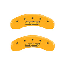 Load image into Gallery viewer, MGP 4 Caliper Covers Engraved Front &amp; Rear Avalanche style/SS Yellow finish black ch