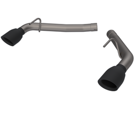 QTP 2014-2015 Chevrolet Camaro SS Eliminator Axle Back exhaust system featuring sleek black tips. Perfect for enhancing performance and style.