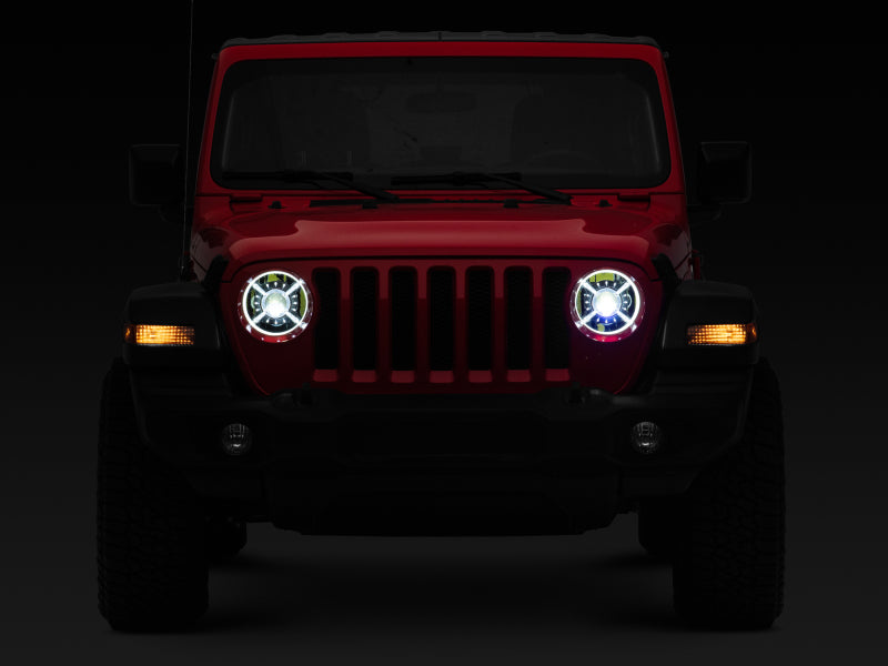 Raxiom 18-22 Jeep Wrangler JL/ JT 9-Inch LED Headlights w/ DRL and Halo- Black Housing (Clear Lens)