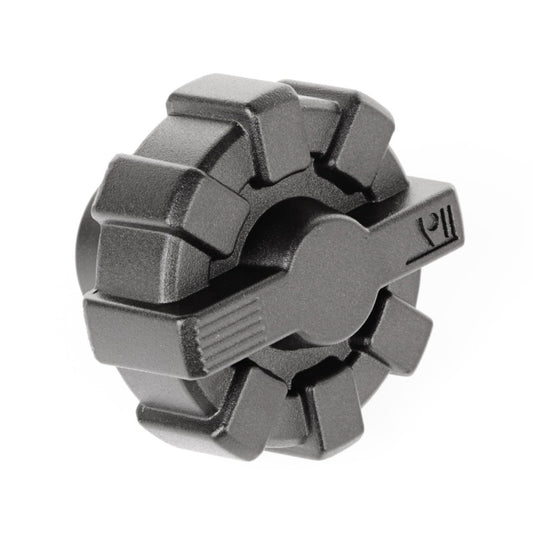 Rugged Ridge 01-19 Jeep Wrangler Black Elite Aluminum Fuel Cap, front view showing detailed design.