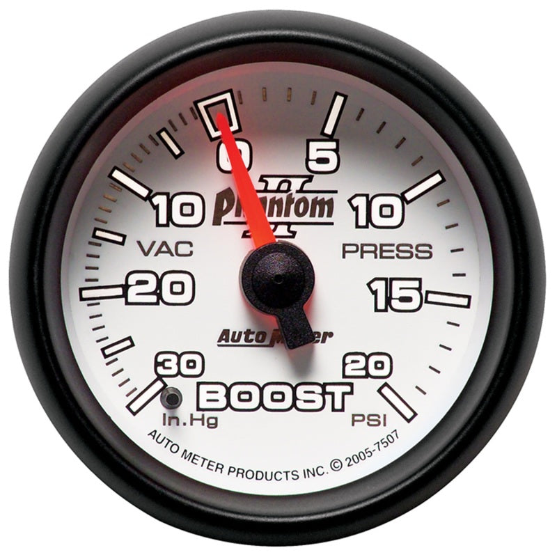 Autometer Phantom II 52.4mm Mechanical Vacuum / Boost Gauge 30 In. HG/20 PSI