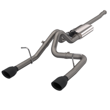 Load image into Gallery viewer, QTP 2018-2024 Jeep Wrangler JL Screamer Cat Back Exhaust with Black Tips showcasing a durable stainless steel design.
