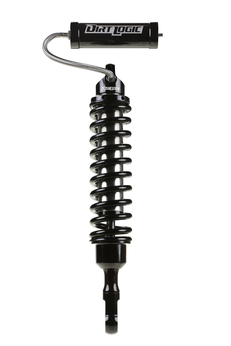Fabtech 15-18 Ford F150 4WD 2in Front Dirt Logic 2.5 Reservoir Coilovers showcasing a single high-performance coilover with a black stainless steel body and sleek design, ideal for off-road driving.