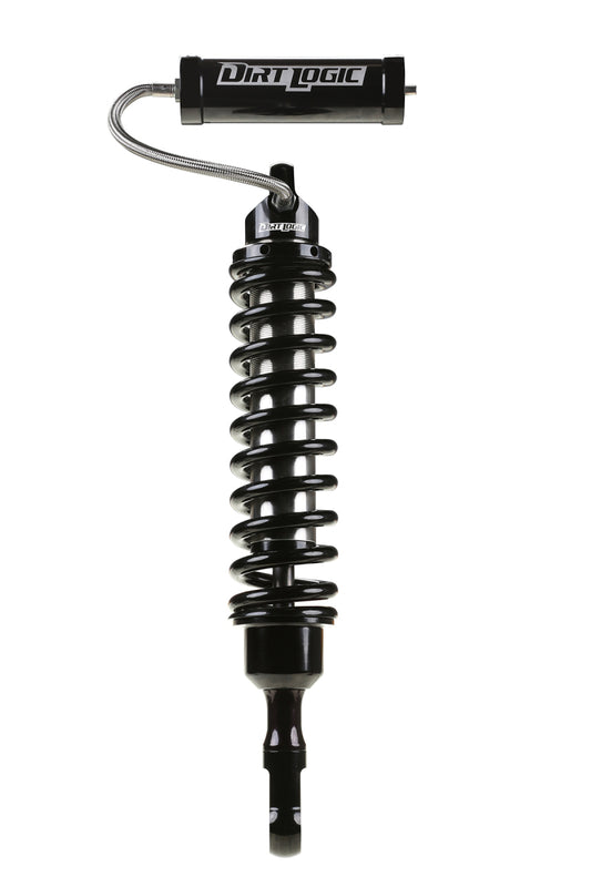 Fabtech 15-18 Ford F150 4WD 2in Front Dirt Logic 2.5 Reservoir Coilovers showcasing a single high-performance coilover with a black stainless steel body and sleek design, ideal for off-road driving.