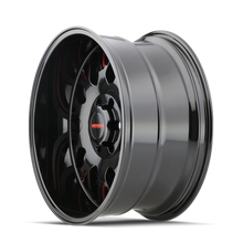 Load image into Gallery viewer, Mayhem 8110 Tripwire 20x10 / 6x139.7 BP / -19mm Offset / 106mm Hub Black w/ Prism Red Wheel