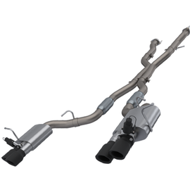 QTP 2018-2022 Jeep Grand Cherokee Trackhawk Screamer Cat Back Exhaust system with 4-inch black tips, featuring stainless steel construction and sleek design.