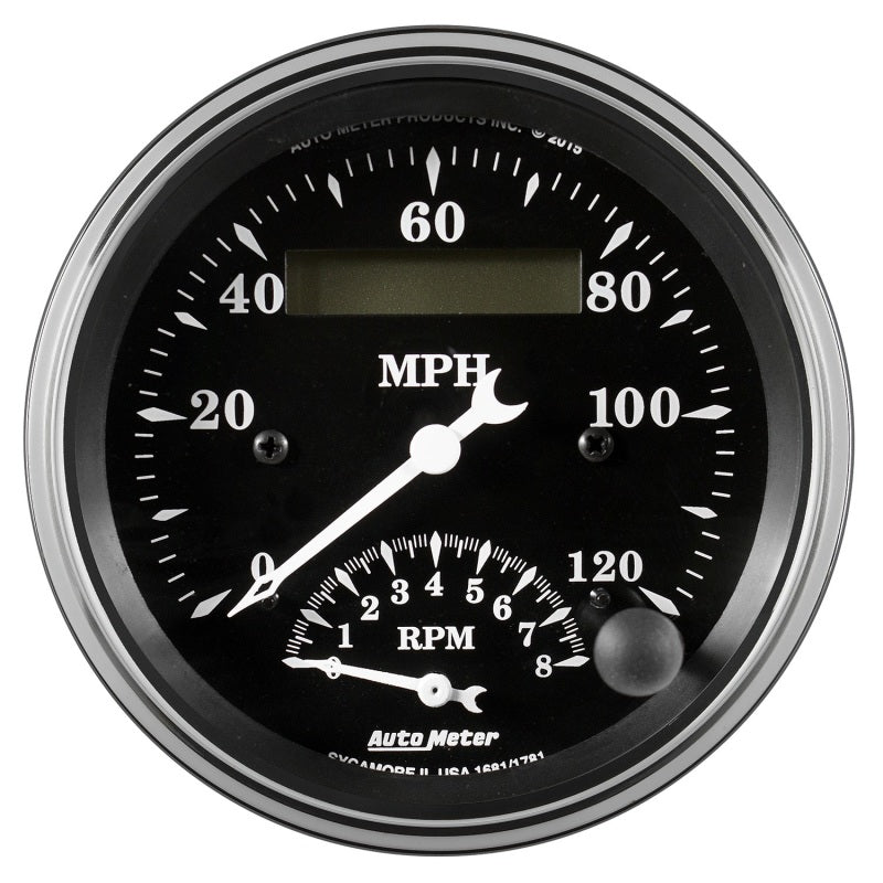 Auto Meter Gauge Tach/Speedo 3 3/8in 120mph & 8k RPM Elec. Program. Old Tyme Blk