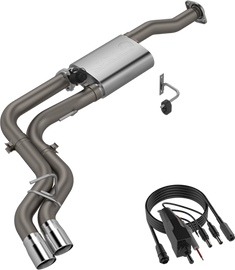 QTP Screamer Cat Back exhaust system for 2015-2020 Ford F-150, featuring polished 3-inch tips and a durable 304 stainless steel construction, ideal for enhancing performance and sound.