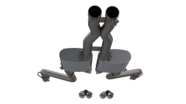 QTP Dodge Challenger 5.7L QTP Screamer Cat Back exhaust system featuring dual tips and stainless steel design.