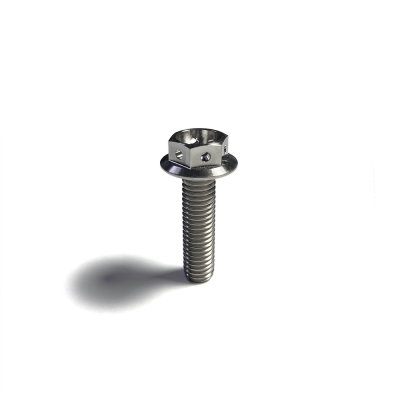 Ticon Industries Titanium Bolt Flanged M8x25x1.25TP 12mm 6pt Head Drilled