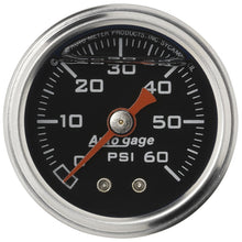 Load image into Gallery viewer, Autometer AutoGage 1.5in Liquid Filled Mechanical 0-60 PSI Fuel Pressure Gauge - Black