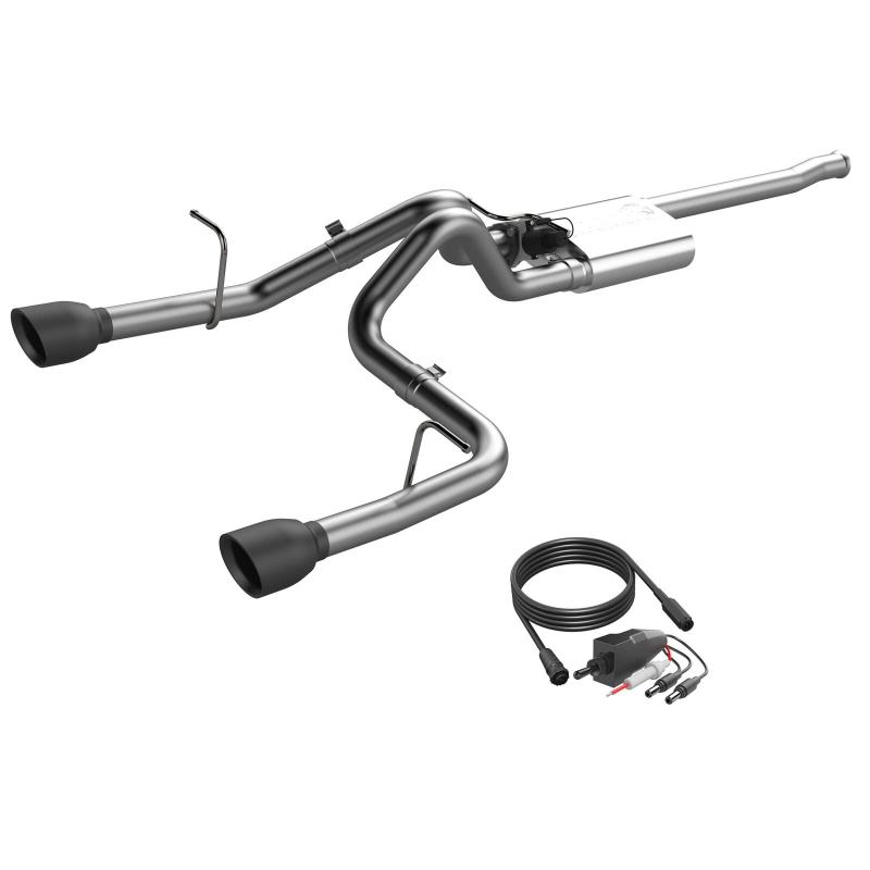 QTP 2018-2024 Jeep Wrangler JL Screamer Cat Back Exhaust system complete with installation kit, featuring sleek black tips.