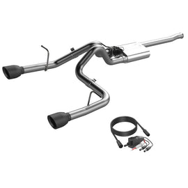 QTP 2018-2024 Jeep Wrangler JL Screamer Cat Back Exhaust system complete with installation kit, featuring sleek black tips.