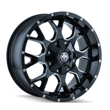 Load image into Gallery viewer, Mayhem 8015 Warrior 17x9 / 5x127 BP / 18mm Offset / 87mm Hub Black w/ Milled Spokes Wheel