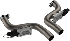 QTP 2015-2023 Dodge Challenger, Charger & Chrysler 300C 6.2, 6.4L Aggressor Cutout Pipes showing sleek design with dual pipes.