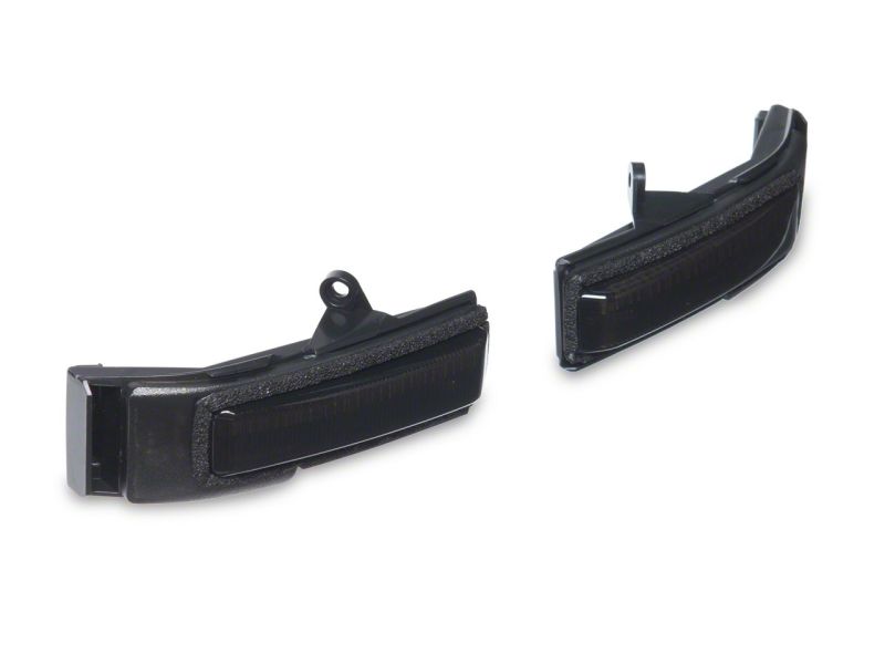 Detailed image of Raxiom Axial Series LED Mirror Mounted Turn Signals components, highlighting the durable construction and smoked lens design.