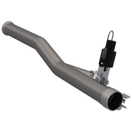QTP 2018-2024 Jeep Wrangler JL 3.6L Aggressor Cutout Pipe featuring a sleek design and integrated actuator for enhanced performance.