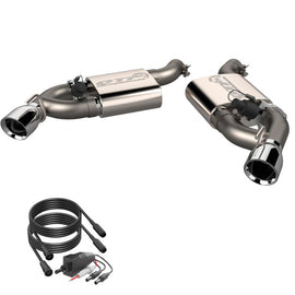 QTP Screamer Axle Back Exhaust for 2016-2024 Chevrolet Camaro SS featuring dual tips, showcasing the stainless steel design.