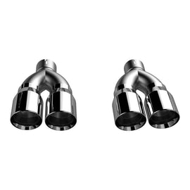 QTP Quad Tip Adapter for 2015-2023 Dodge Challenger 6.2/6.4L, showcasing a sleek chrome finish in a dual exhaust design.