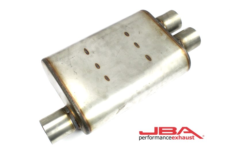 JBA Universal Chambered Style 304SS Muffler 13x9.75x4 2.5in Inlet Diameter Offset/2.5 Dual Outlet