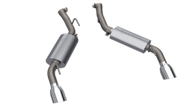 QTP AR3 Axle Back Exhaust setup designed for 2014-2015 Chevrolet Camaro SS 6.2L, showcasing sleek stainless steel design.