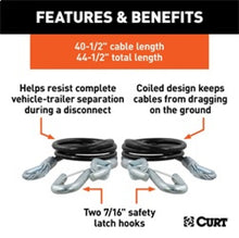 Load image into Gallery viewer, RockJock Curt Towing Safety Cable Kit 44 1/2in Long w/ 2 Snap Hooks 5000lbs 2-Pack