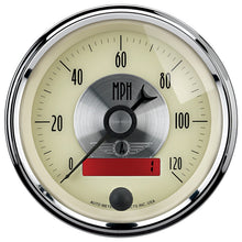 Load image into Gallery viewer, AutoMeter Gauge Speedo 3-3/8in. 120MPH Elec. Program W/Lcd Odo Prestige Antq. Ivory