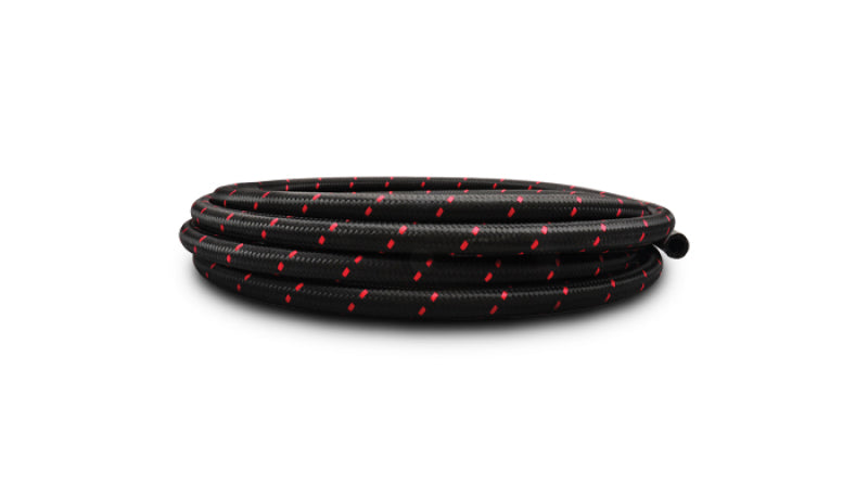 Vibrant -6 AN Two-Tone Black/Red Nylon Braided Flex Hose (5 foot roll)