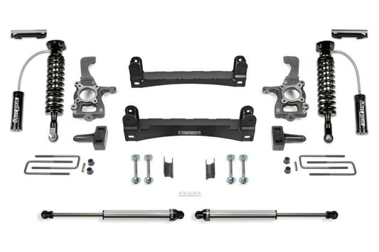 Fabtech 15-20 Ford F150 2WD 4in Performance System parts including coilover shocks, control arms, and more for enhanced off-road capabilities.