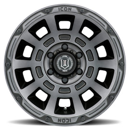 ICON Thrust 17x8.5 6x5.5 25mm Offset 5.75in BS 95.1mm Bore Smoked Satin Black Wheel