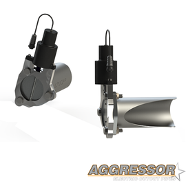 QTP Aggressor Cutout Pipes for 2016-2024 Chevrolet Camaro SS. Close-up view showcasing the electric cutout mechanism.