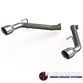 2014-2015 Chevrolet Camaro SS QTP Eliminator Axle Back exhaust system featuring polished 4.5-inch tips, designed by QTP for enhanced performance.