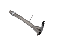 Close-up view of QTP Aggressor Cutout Pipe for 2014-2018 Chevrolet Silverado and GMC Sierra 1500, highlighting the details of the electric cutout mechanism.