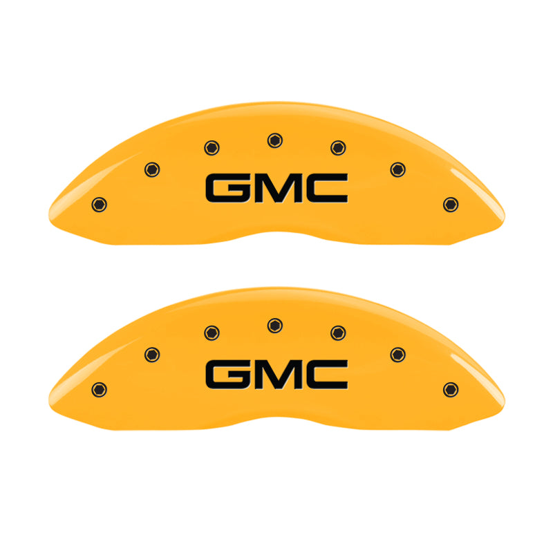 MGP Front set 2 Caliper Covers Engraved Front GMC Yellow finish black ch