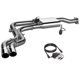 304SS QTP Screamer Cat Back exhaust system for 2015-2020 Ford F-150 with 3 inch tips, showcasing polished stainless steel finish.